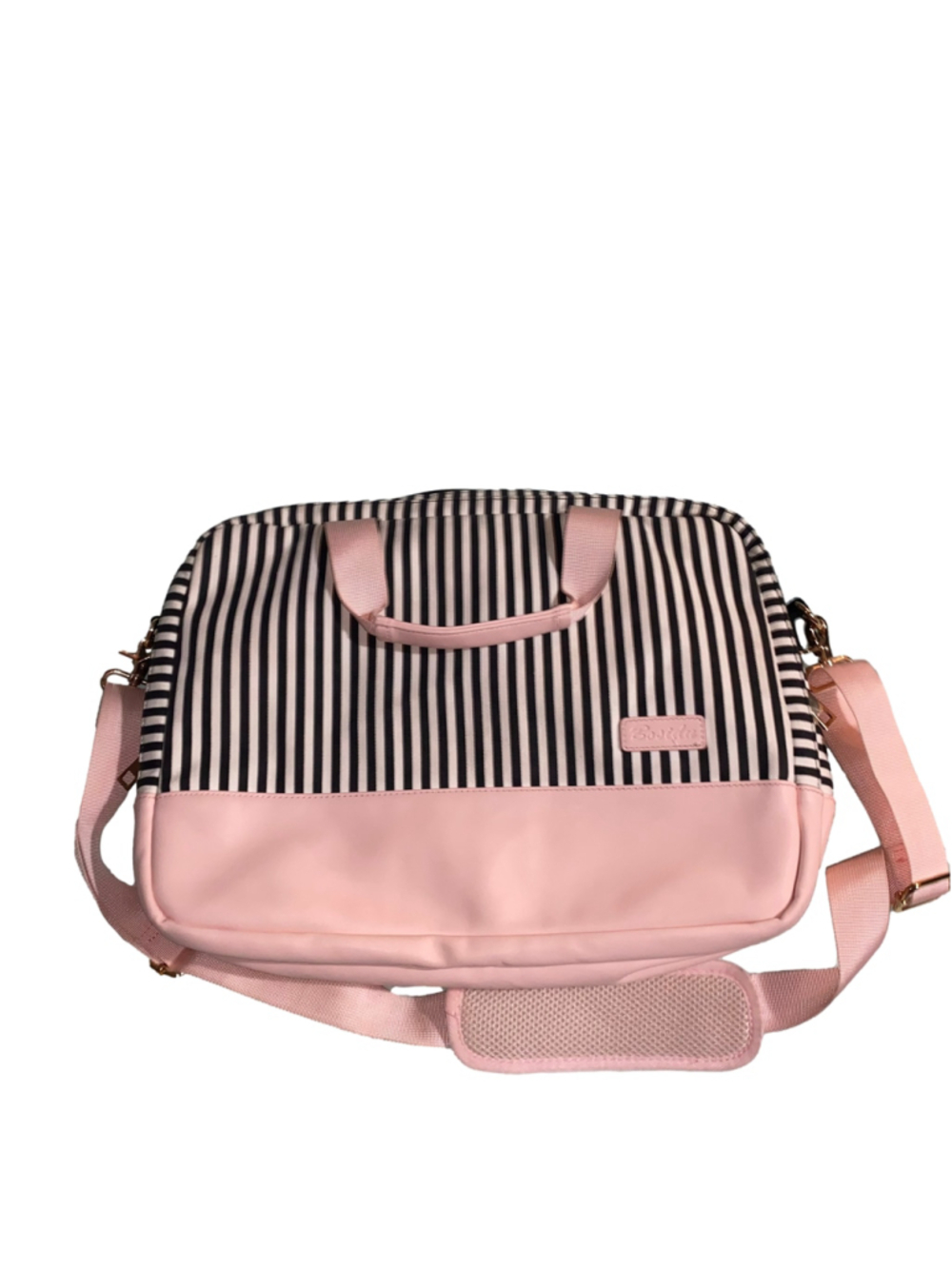 Women's Bosidu Large Padded Laptop Bag Pink and Black Striped